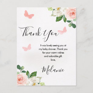 Blush Floral Butterfly Baby Dusche Danke Postkarte