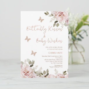 Blush Floral Butterfly Kisses Baby Dusche Einladung