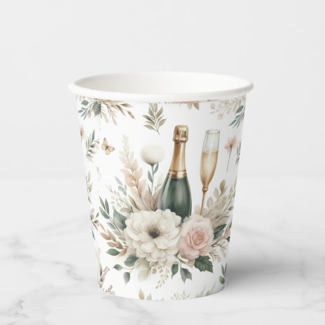 Blush Floral Champagne Cups Pappbecher (Vorderseite)