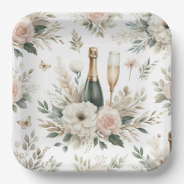 Blush Floral Champagne Party Plates Pappteller