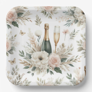 Blush Floral Champagne Party Plates Pappteller