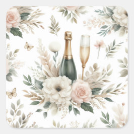 Blush Floral Champagne Stickers
