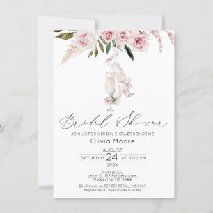 Blush Floral Champagner Brautparty Einladung