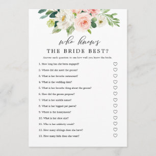 Blush Floral, der das Bride Game Printable kennt Einladung