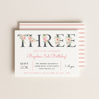 Blush Floral DREI | 3. Geburtstag Party Einladung