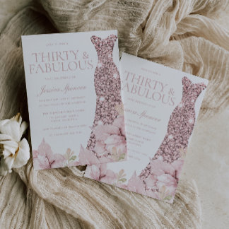 Blush Floral & Dress 30. Geburtstag Party Einladung