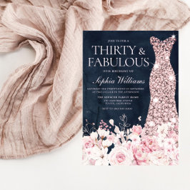 Blush Floral & Dress Navy 30. Geburtstag Party Einladung