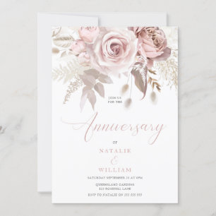 Blush Floral Dusty Rose Hochzeit Jahrestag Einladung