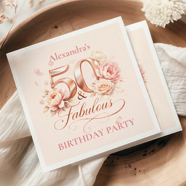 Blush Floral Elegant 50th Birthday Serviette (Von Creator hochgeladen)