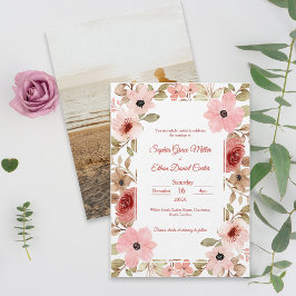 Blush Floral Elegant Photo Wedding Invitation Einladung