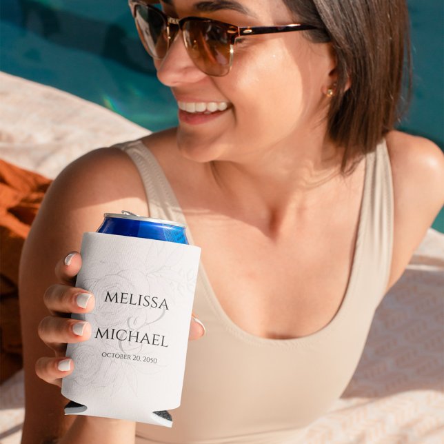 Blush Floral Elegante Kalligrafie Einfache Ampersa Dosenkühler (Elegant blush floral greenery wedding can cooler. )