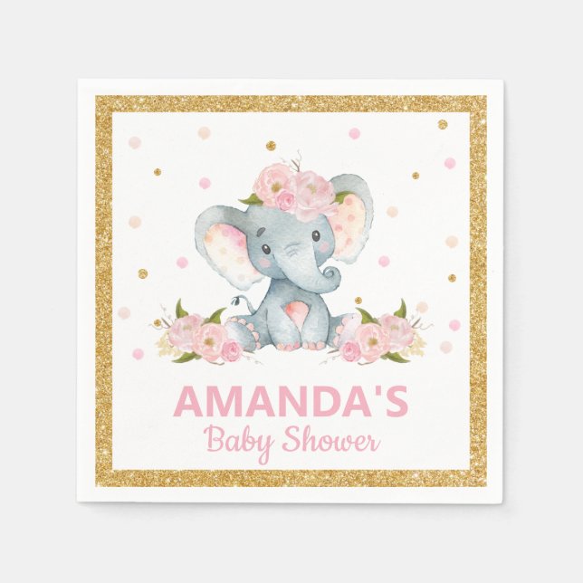 Blush Floral Elephant Baby Shower Girl Serviettes Serviette (Vorderseite)