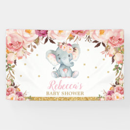 Blush Floral Elephant Babydusche Party Hintergrund Banner