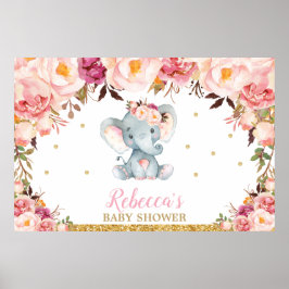 Blush Floral Elephant Babydusche Party Hintergrund Poster
