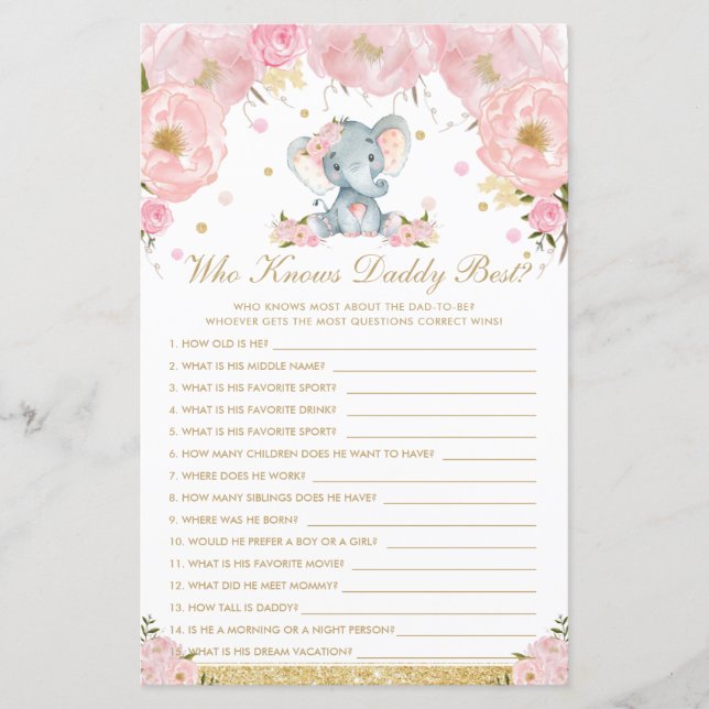 Blush Floral Elephant, der Daddy Best Game kennt (Vorderseite)