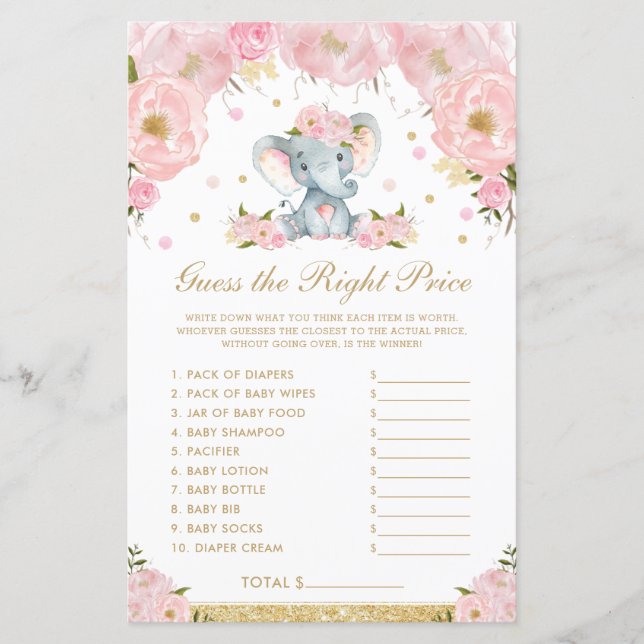 Blush Floral Elephant Raten Sie das richtige Spiel (Vorderseite)