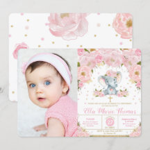 Blush Floral Elephant Taufe Girl Foto