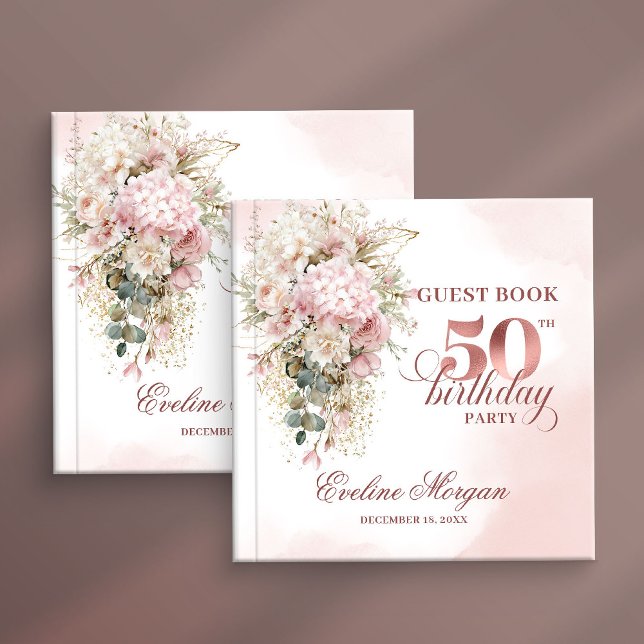 Blush Floral Eucalyptus 50th Birthday Guest Book Gästebuch (Blush Floral Eucalyptus 50th Birthday Guest Book)