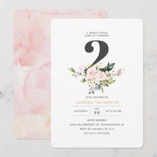 Blush Floral & Eucalyptus Girl 2. Geburtstag Party Einladung