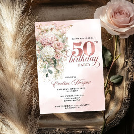 Blush Floral Eucalyptus Rose Gold 50th Birthday Einladung