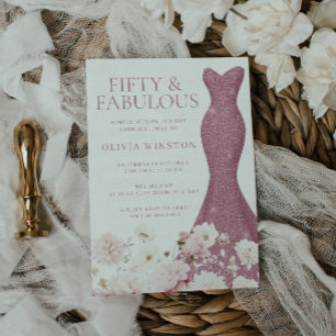 Blush floral Fifty & Fabulous 50. Geburtstagskleid Einladung