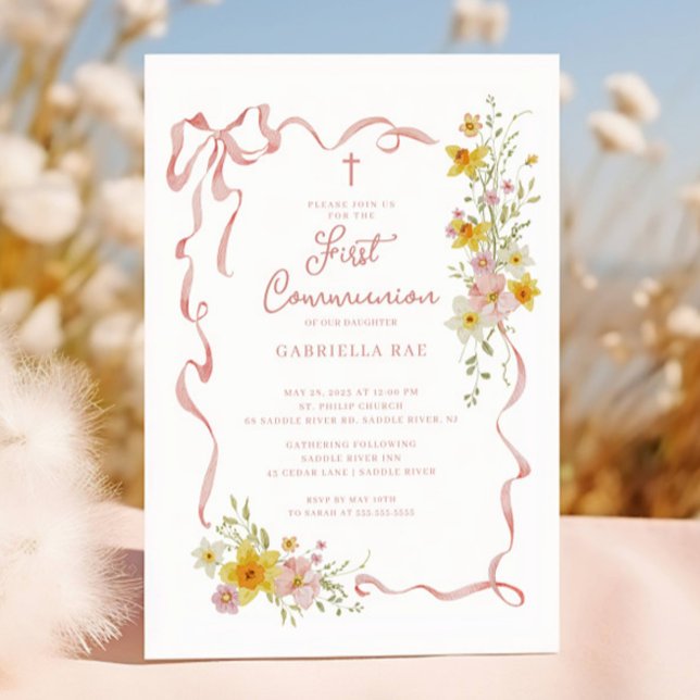 Blush Floral First Communion Invitation Einladung (Von Creator hochgeladen)