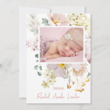 Blush Floral Foto Geburtskarte