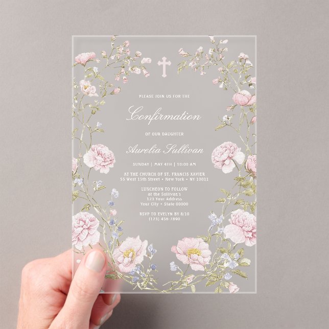 Blush Floral Frame Confirmation Acryleinladungen (Insitu (Handheld))