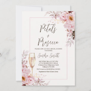 Blush Floral Frame Petals Prosecco Brautparty Einladung
