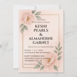 Blush Floral Frame Wedding Invitation Einladung