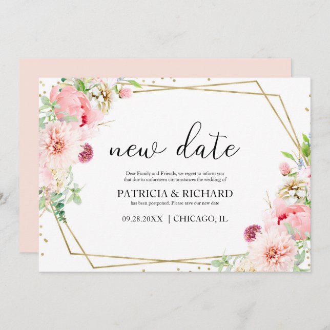 Blush Floral Geometric Wedponement Einladung (Vorne/Hinten)
