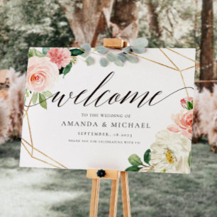 Blush Floral Geometric Welcome Wedding Sign Poster