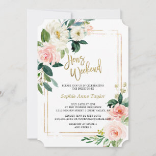 Blush Floral Gold Frame Bachelorette Wochenende Pa Einladung