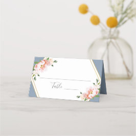 Blush Floral Gold Geometric Dusty Blue Wedding Platzkarte