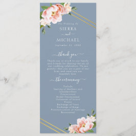 Blush Floral Gold Geometric Dusty Blue Wedding Programm