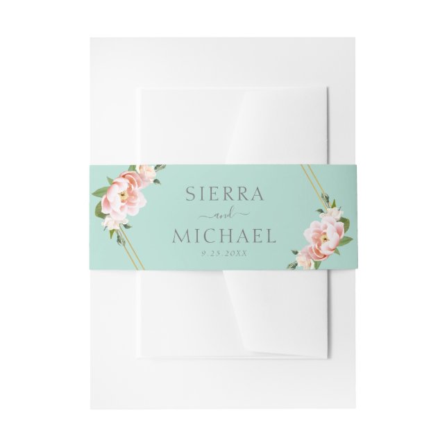 Blush Floral Gold Geometric Mint Green Wedding Einladungsbanderole (Vorderseite Beispiel)