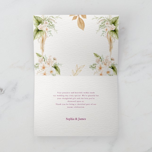 Blush Floral Gold Geometric wedding Dankeskarte (Innenseite)