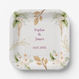 Blush Floral Gold Geometric wedding Pappteller