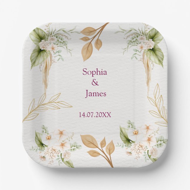 Blush Floral Gold Geometric wedding Pappteller (Vorderseite)