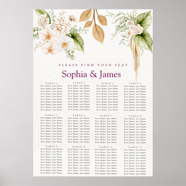 Blush Floral Gold Geometric wedding seating chart  Poster (Vorne)