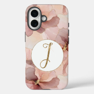 Blush Floral Gold Glitzer Letter I (wie in Isabel) iPhone 16 Hülle