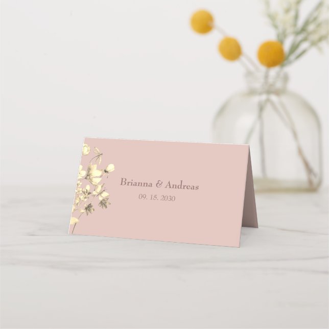 Blush Floral Gold Hochzeit Platzkarte (Rückseite)