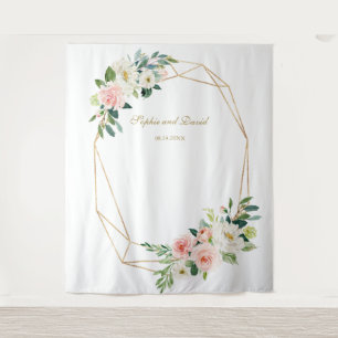 Blush Floral Gold Hochzeitsstand Foto Hintergrund Wandteppich
