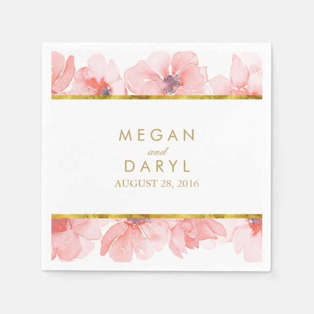 Blush Floral Gold Rahmen Wedding Serviette (Vorderseite)