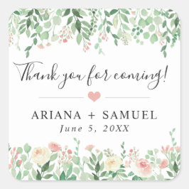Blush Floral Greenery Hochzeit danke Ihnen dafür Quadratischer Aufkleber