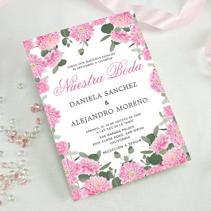Blush Floral Greenery Nuestra Boda Spanish Wedding Einladung