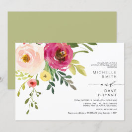 Blush Floral, Grün, Hochzeitsessen Probe Einladung