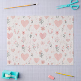 Blush Floral Heart Pattern Tissue Paper Seidenpapier