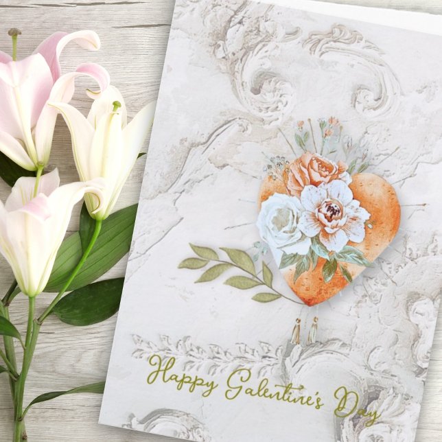 Blush Floral Heart with Baroque Plaster Texture Karte (Von Creator hochgeladen)