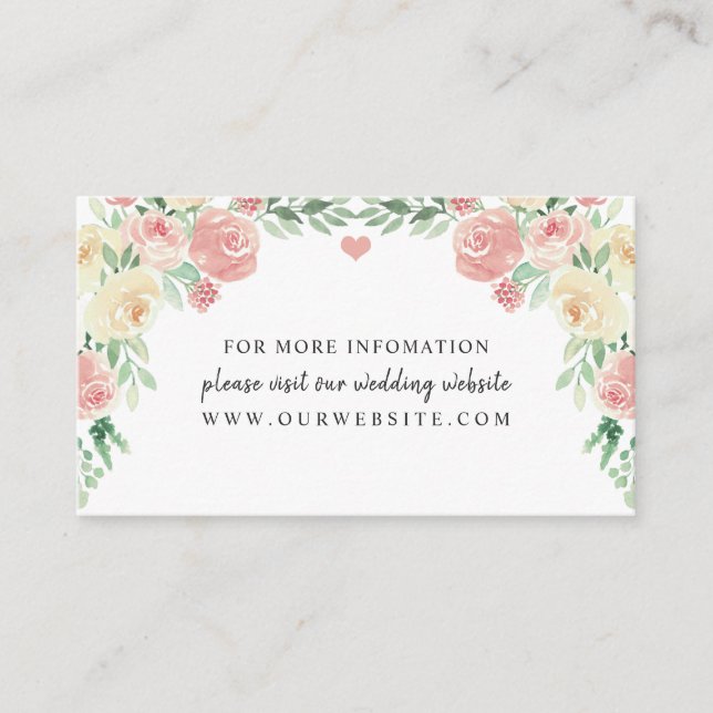 Blush Floral Hochzeitsinformationen Website Begleitkarte (Vorderseite)
